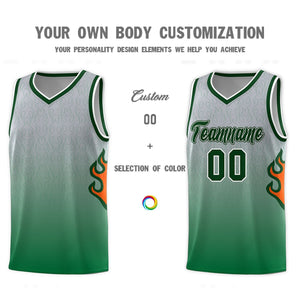 Custom Gray Kelly Green-Green Flame Gradient Fashion Sports Uniform Basketball Jersey