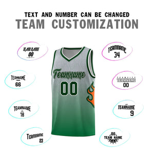 Custom Gray Kelly Green-Green Flame Gradient Fashion Sports Uniform Basketball Jersey