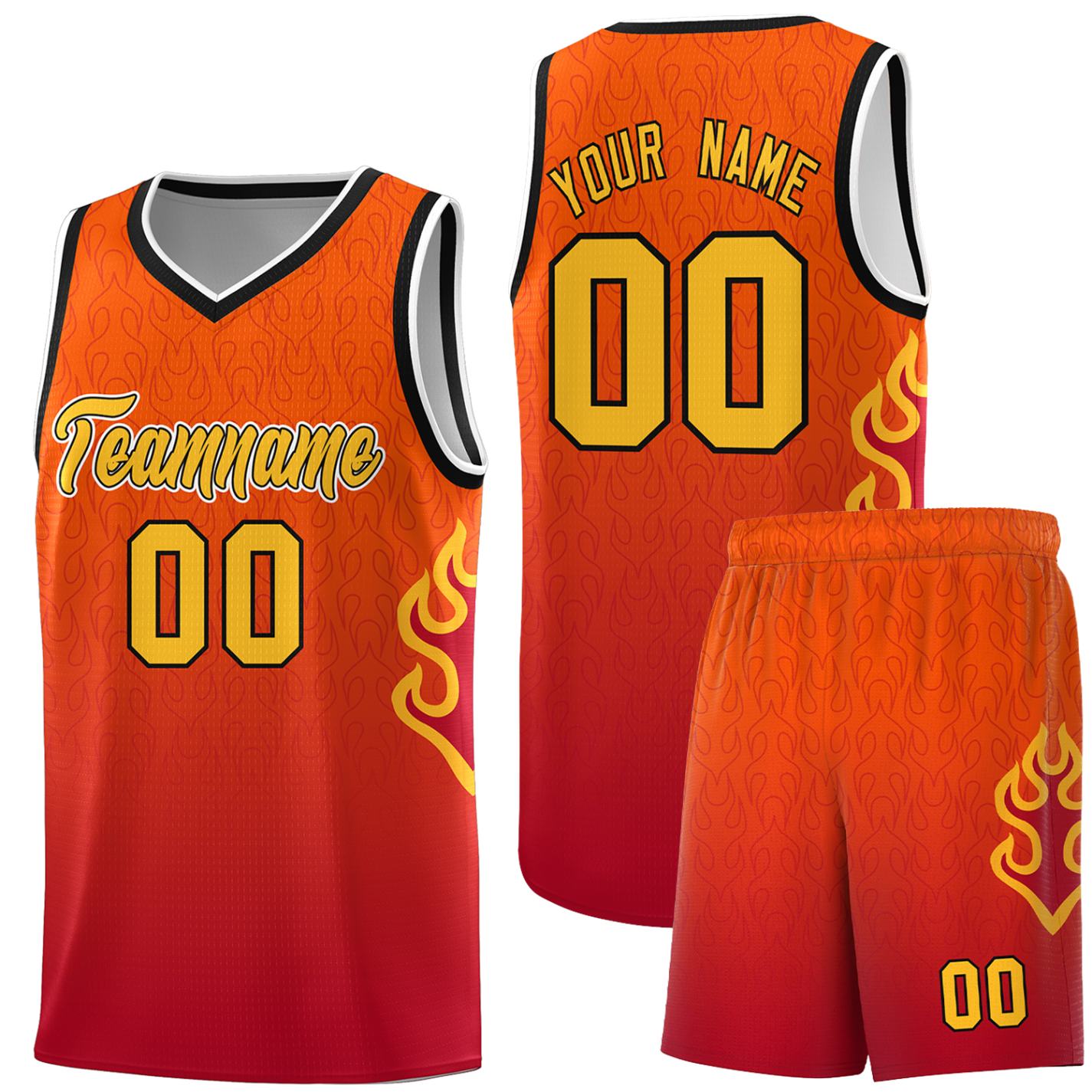 Custom Orange Red-Gold Flame Gradient Fashion Sports Uniform Basketball Jersey