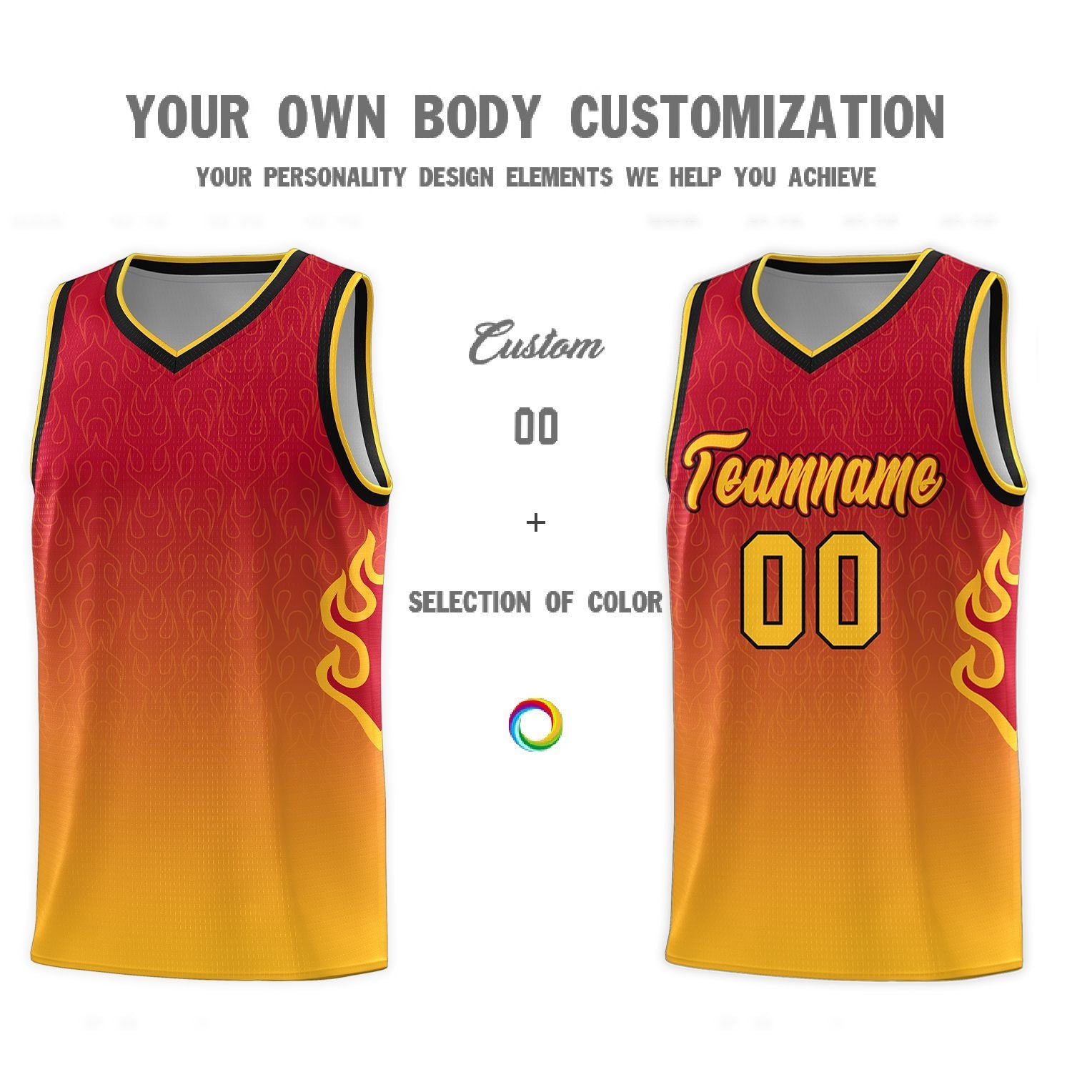 Custom Red Yellow Flame Gradient Fashion Sports Uniform Basketball Jersey