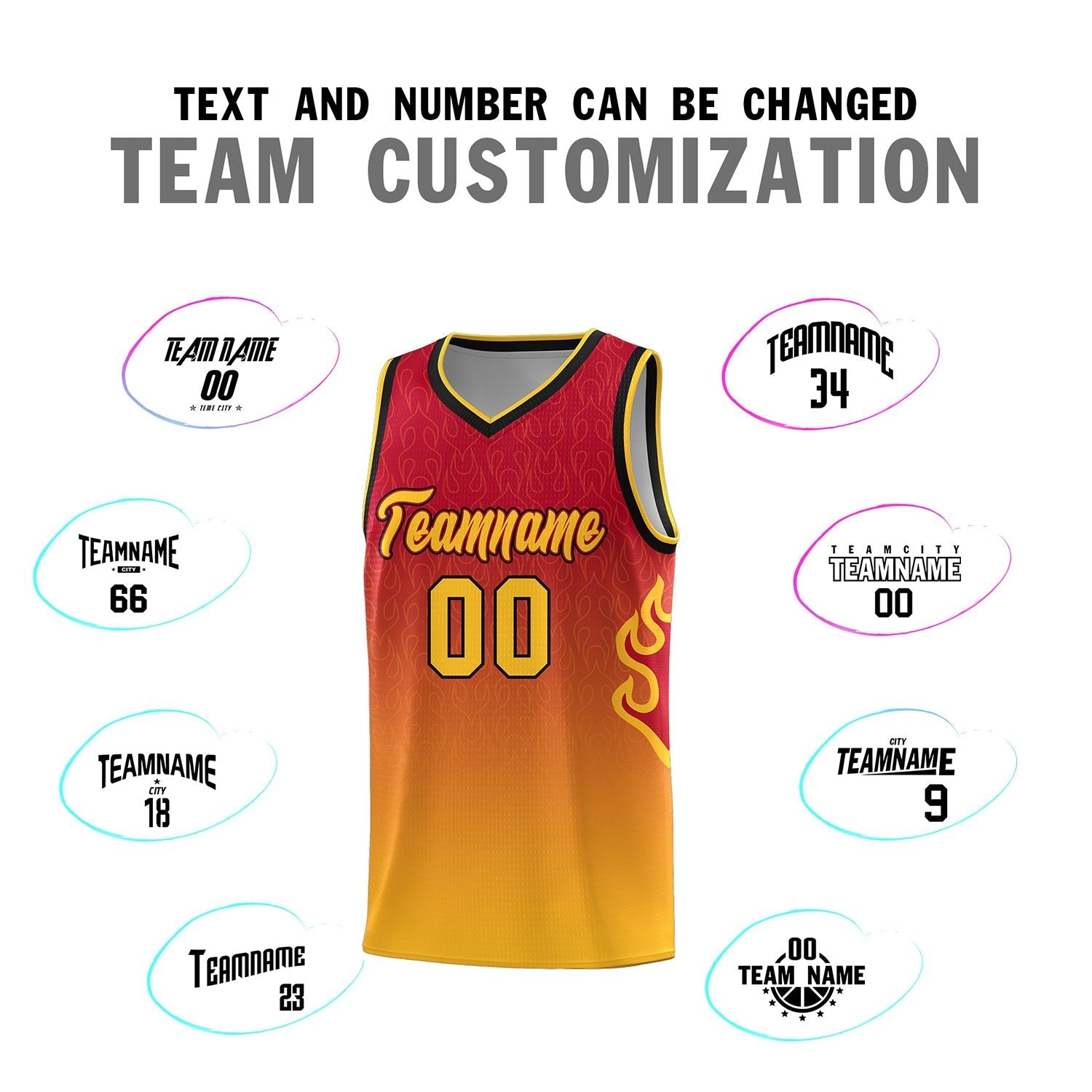 Custom Red Yellow Flame Gradient Fashion Sports Uniform Basketball Jersey