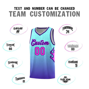 Custom Light Blue Purple-White Flame Gradient Fashion Sports Uniform Basketball Jersey