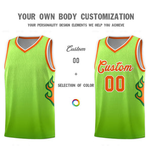 Custom Green Neon Green-Orange Flame Gradient Fashion Sports Uniform Basketball Jersey