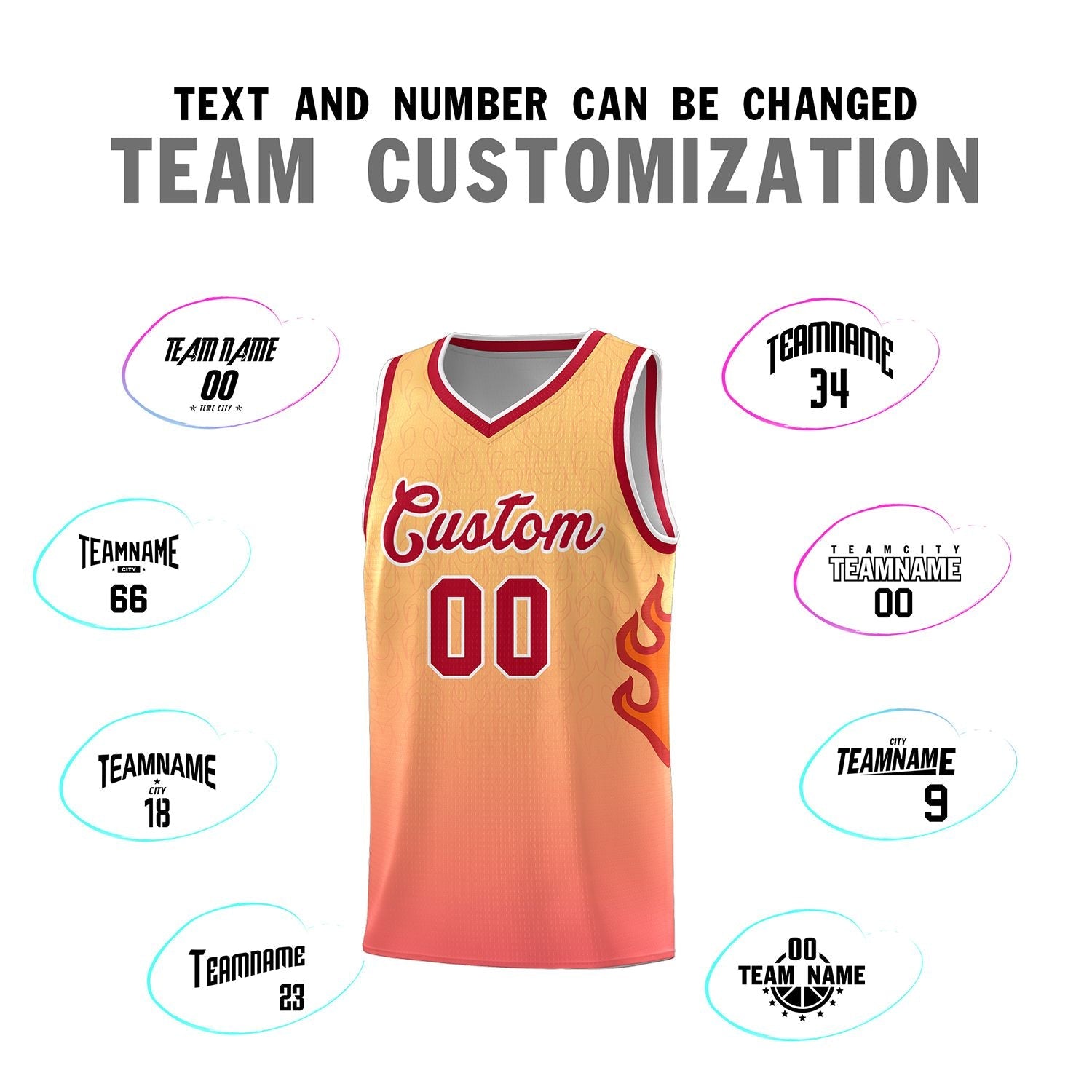 Custom Yellow Orange-Red Flame Gradient Fashion Sports Uniform Basketball Jersey