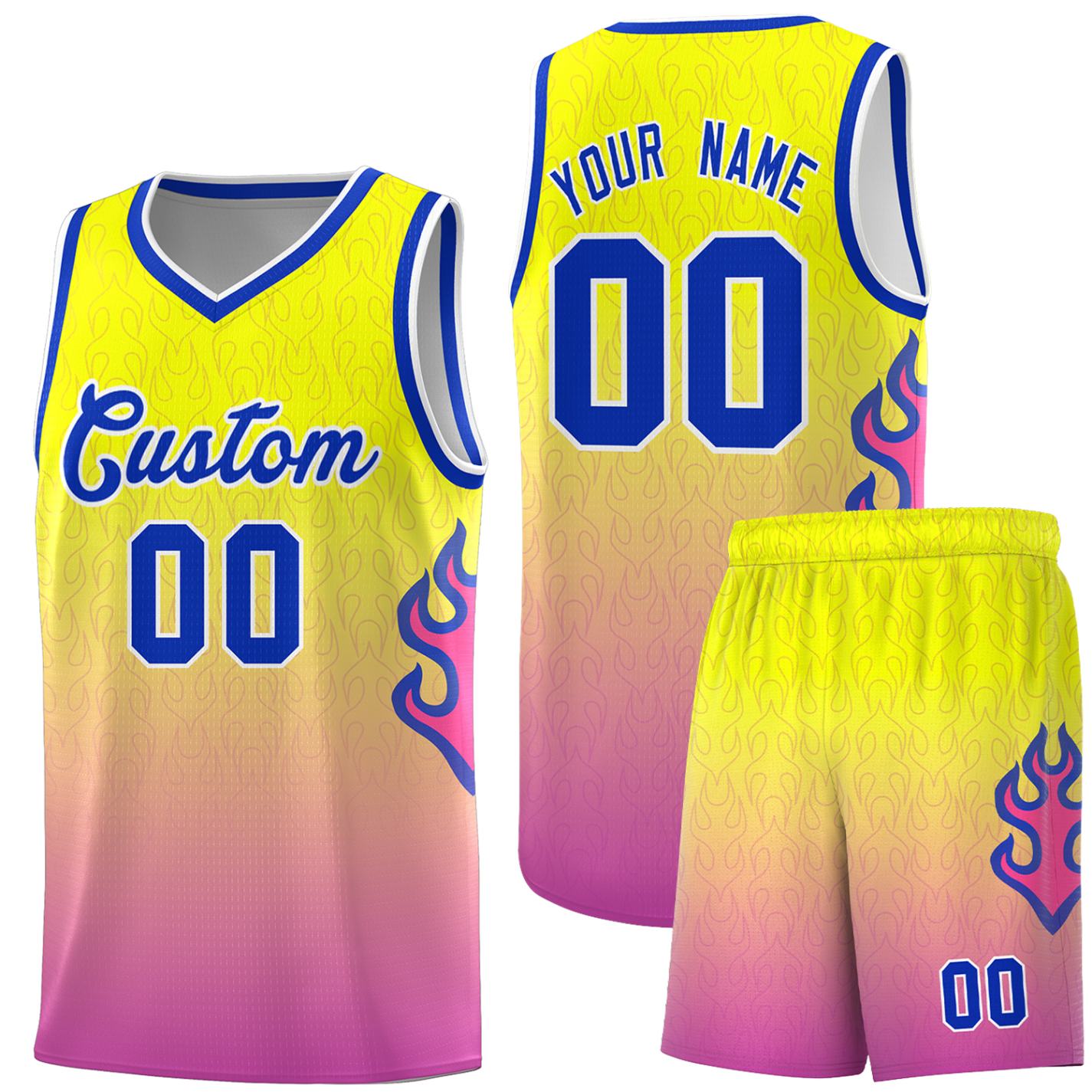 Custom Orange Pink-Royal  Flame Gradient Fashion Sports Uniform Basketball Jersey