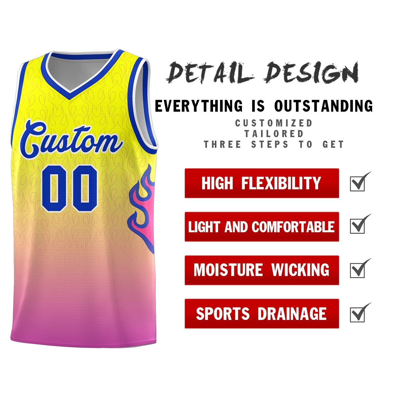 Custom Orange Pink-Royal  Flame Gradient Fashion Sports Uniform Basketball Jersey