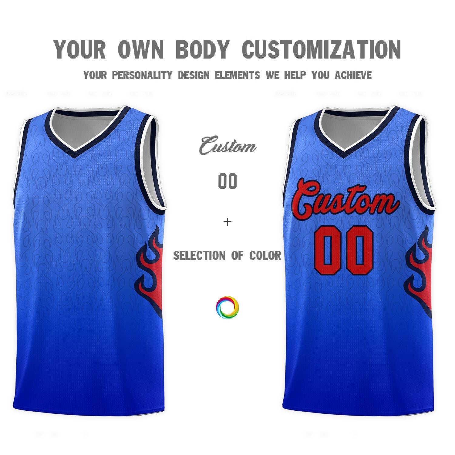 Custom Royal Navy-White Flame Gradient Fashion Sports Uniform Basketball Jersey