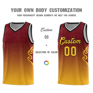 Custom Crimson Yellow-Black Flame Gradient Fashion Sports Uniform Basketball Jersey