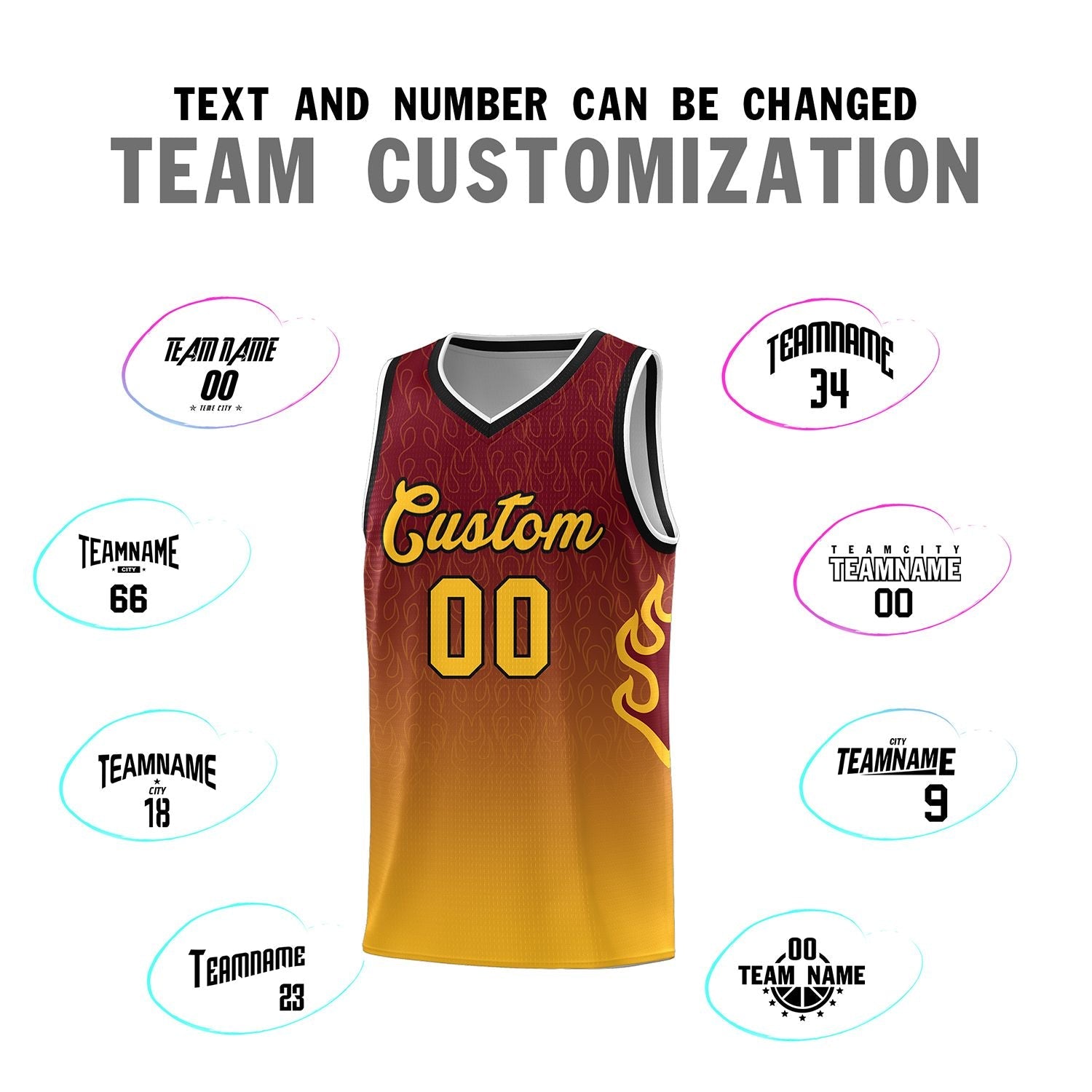 Custom Crimson Yellow-Black Flame Gradient Fashion Sports Uniform Basketball Jersey