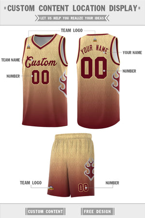 Custom Khaki Crimson-Khaki Flame Gradient Fashion Sports Uniform Basketball Jersey