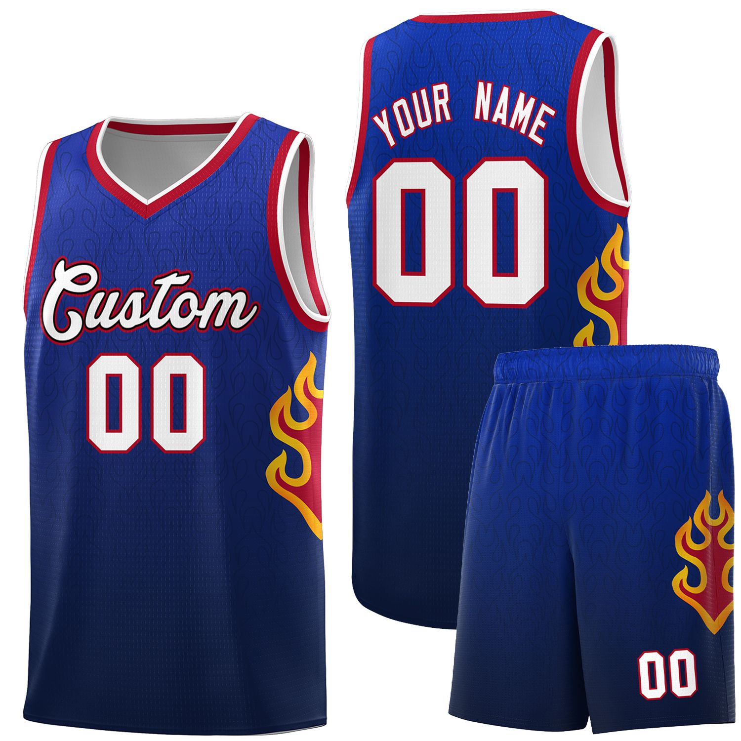 Custom Royal Navy-White Flame Gradient Fashion Sports Uniform Basketball Jersey