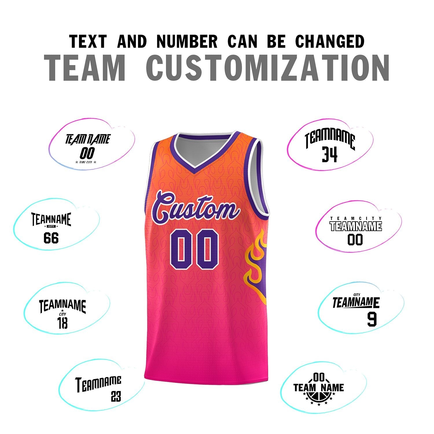 Custom Orange Pink-Purple Flame Gradient Fashion Sports Uniform Basketball Jersey