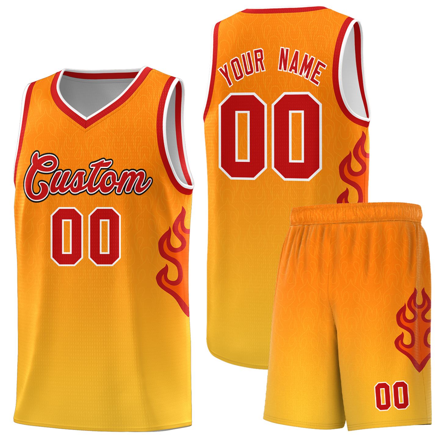 Custom Orange Gold-Red Flame Gradient Fashion Sports Uniform Basketball Jersey