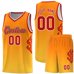 Custom Orange Gold-Red Flame Gradient Fashion Sports Uniform Basketball Jersey