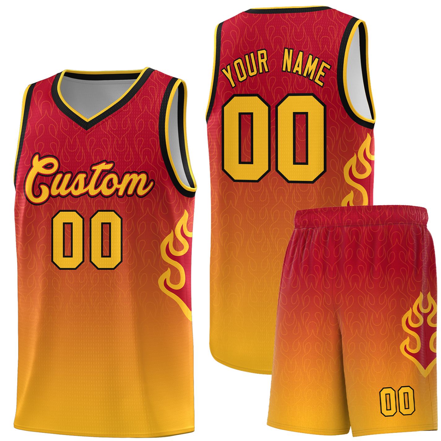 Custom Red Yellow Flame Gradient Fashion Sports Uniform Basketball Jersey