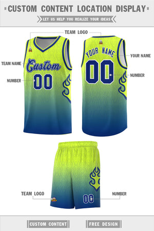 Custom Green Royal Flame Gradient Fashion Sports Uniform Basketball Jersey