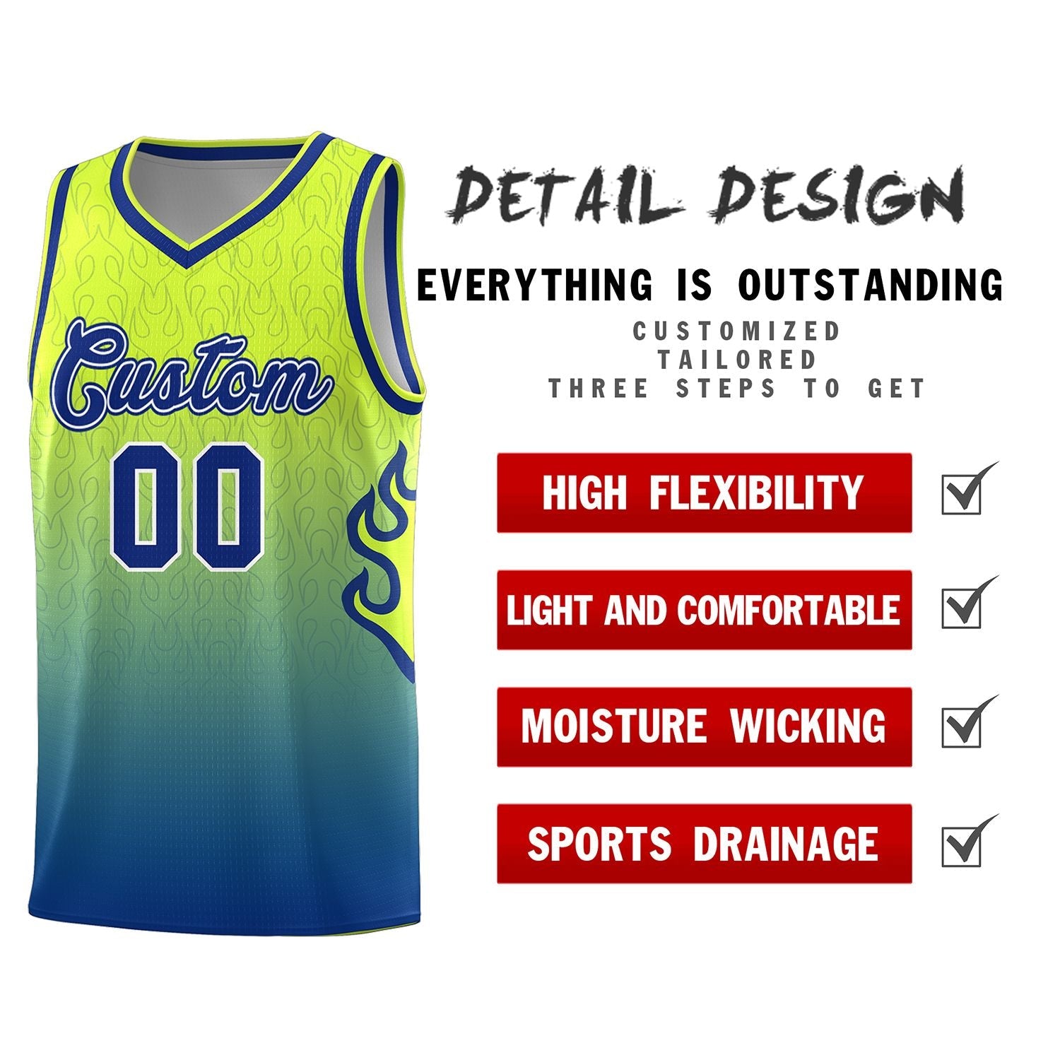 Custom Green Royal Flame Gradient Fashion Sports Uniform Basketball Jersey