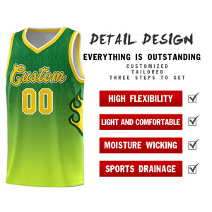 Custom Kelly Green-Neon Green-Gold Flame Gradient Fashion Sports Uniform Basketball Jersey