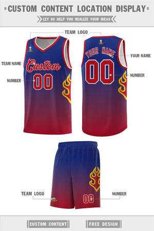 Custom Royal Red-White Flame Gradient Fashion Sports Uniform Basketball Jersey