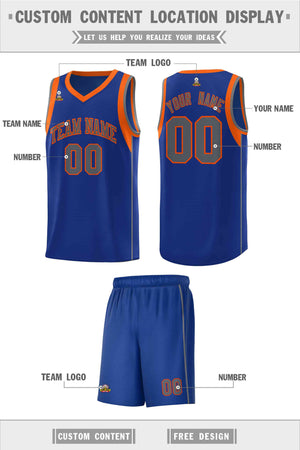 Custom Royal Orange-Gray Sleeve Color Blocking Classic Sports Uniform Basketball Jersey