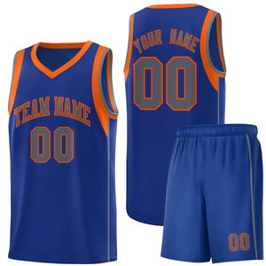 Custom Royal Orange-Gray Sleeve Color Blocking Classic Sports Uniform Basketball Jersey