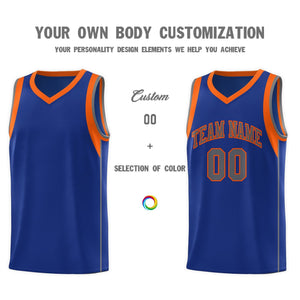 Custom Royal Orange-Gray Sleeve Colorblocking Classic Sports Uniform Basketball Jersey