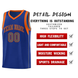 Custom Royal Orange-Gray Sleeve Color Blocking Classic Sports Uniform Basketball Jersey