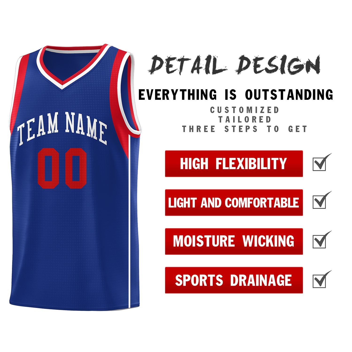 Custom Royal White-Red Sleeve Color Blocking Classic Sports Uniform Basketball Jersey