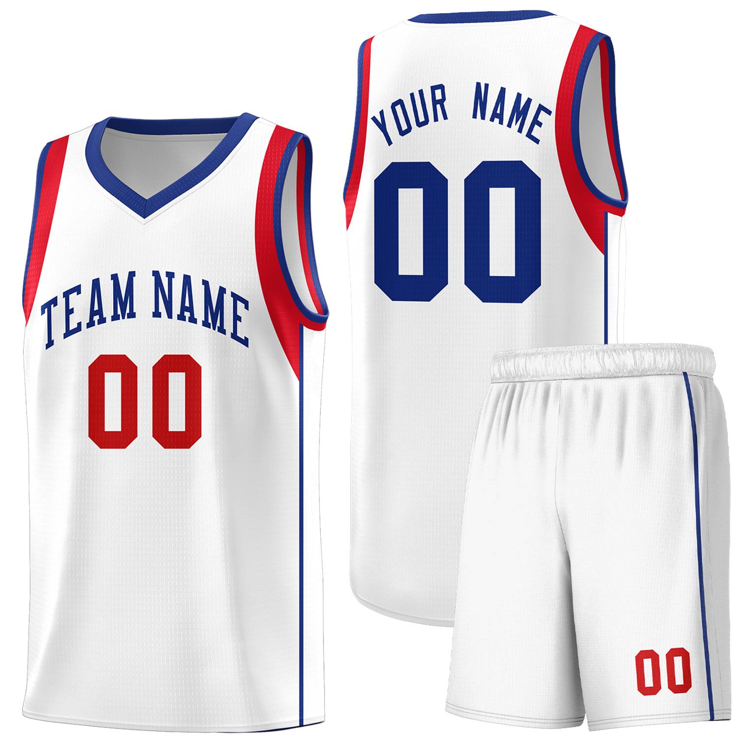 Custom White Royal-Red Sleeve Color Blocking Classic Sports Uniform Basketball Jersey