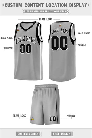 Custom Gray Black-White Sleeve Color Blocking Classic Sports Uniform Basketball Jersey