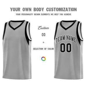 Custom Gray Black-White Sleeve Color Blocking Classic Sports Uniform Basketball Jersey