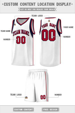 Custom White Navy-Red Sleeve Color Blocking Classic Sports Uniform Basketball Jersey