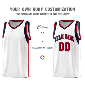 Custom White Navy-Red Sleeve Color Blocking Classic Sports Uniform Basketball Jersey