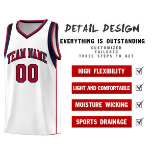 Custom White Navy-Red Sleeve Color Blocking Classic Sports Uniform Basketball Jersey