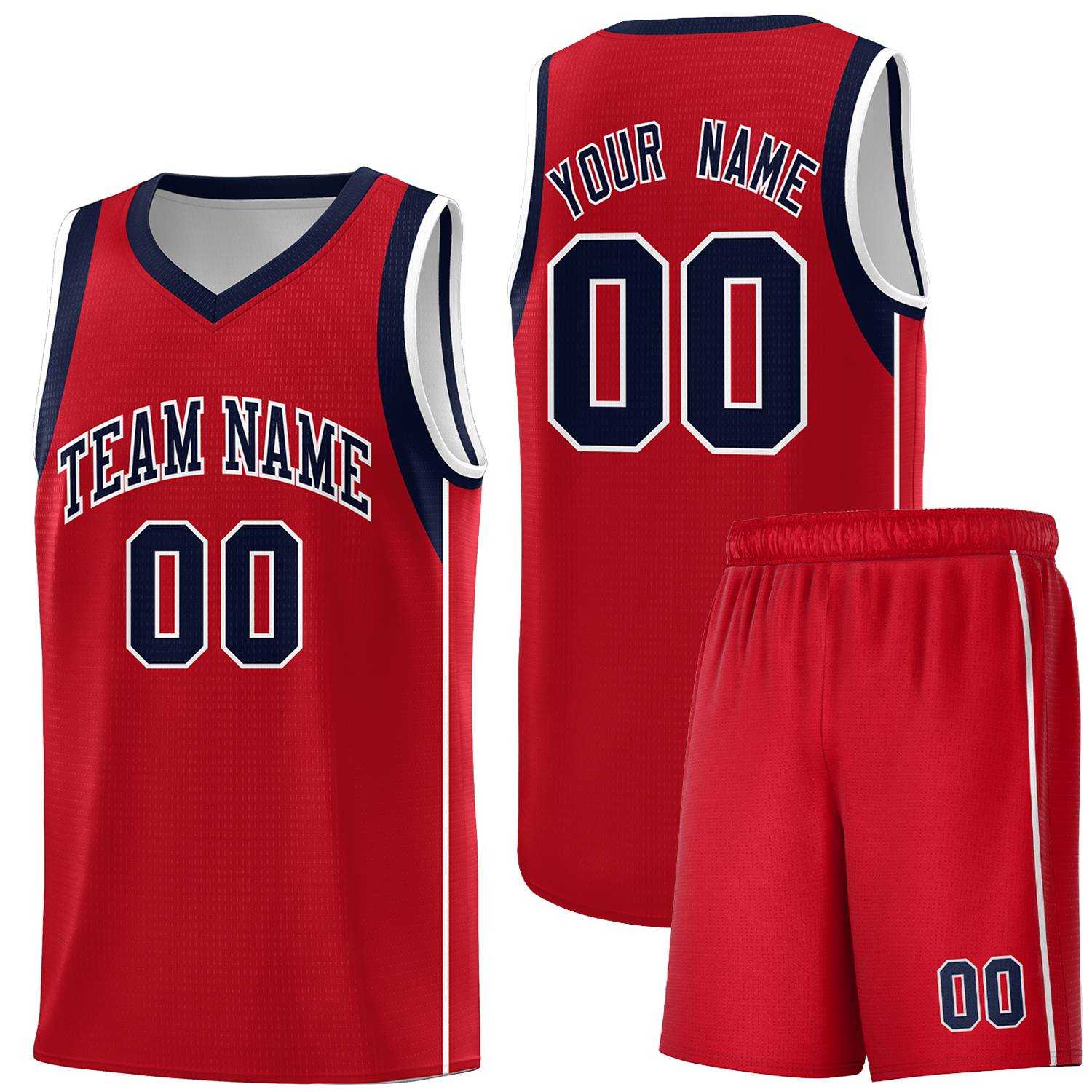 Custom Red Navy-White Sleeve Color Blocking Classic Sports Uniform Basketball Jersey