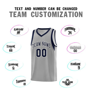 Custom Gray Navy-White Sleeve Color Blocking Classic Sports Uniform Basketball Jersey