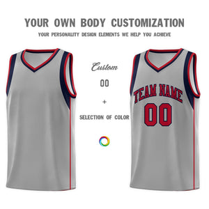 Custom Gray Navy-Red Sleeve Color Blocking Classic Sports Uniform Basketball Jersey