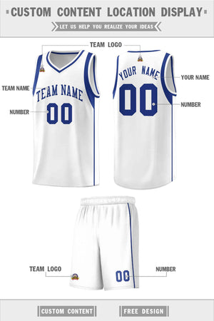 Custom White Royal Sleeve Color Blocking Classic Sports Uniform Basketball Jersey