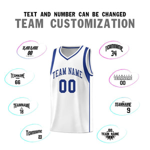 Custom White Royal Sleeve Color Blocking Classic Sports Uniform Basketball Jersey