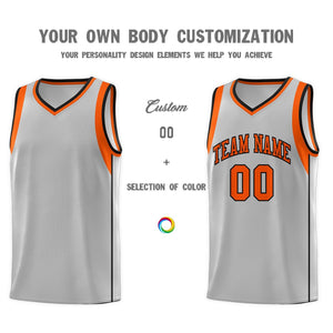 Custom Gray Orange-Black Sleeve Colorblocking Classic Sports Uniform Basketball Jersey