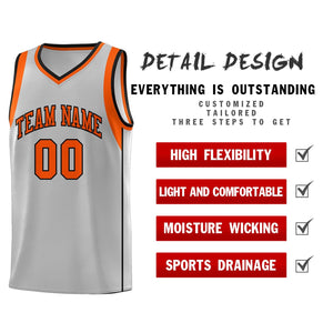 Custom Gray Orange-Black Sleeve Colorblocking Classic Sports Uniform Basketball Jersey