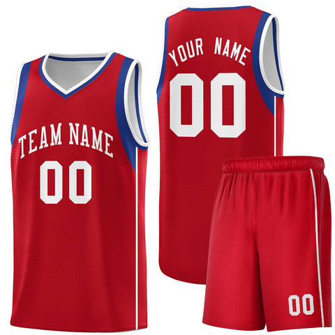 Custom Red Royal-White Sleeve Colorblocking Classic Sports Uniform Basketball Jersey