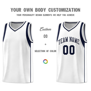 Custom White Navy Sleeve Color Blocking Classic Sports Uniform Basketball Jersey