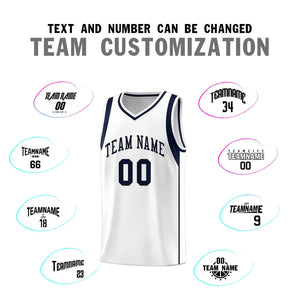 Custom White Navy Sleeve Color Blocking Classic Sports Uniform Basketball Jersey