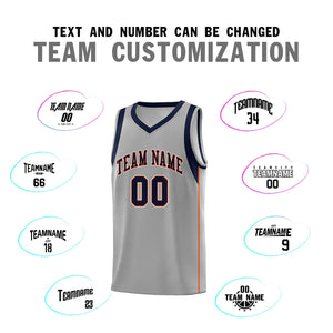 Custom Gray Navy-Orange Sleeve Colorblocking Classic Sports Uniform Basketball Jersey