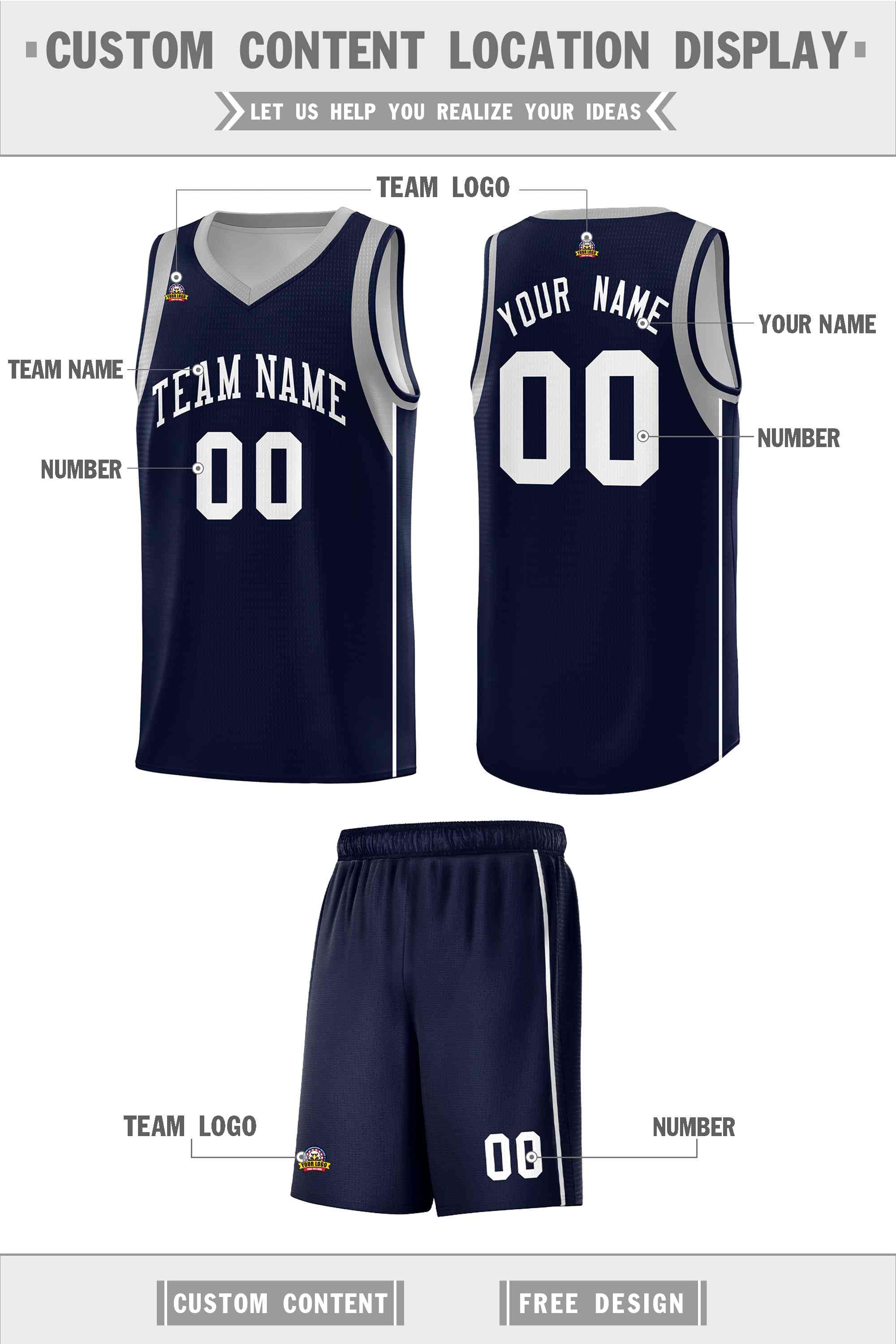 Custom Navy White Sleeve Color Blocking Classic Sports Uniform Basketball Jersey