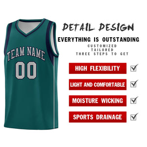 Custom Aqua Gray-Royal Sleeve Color Blocking Classic Sports Uniform Basketball Jersey