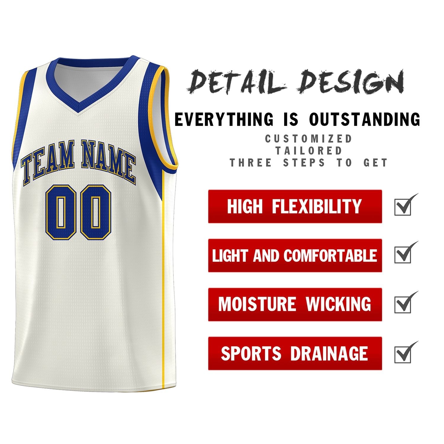 Custom Cream Royal-Gold Sleeve Color Blocking Classic Sports Uniform Basketball Jersey