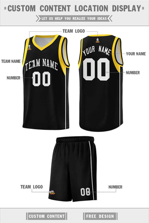 Custom Black White-Gold Sleeve Color Blocking Classic Sports Uniform Basketball Jersey