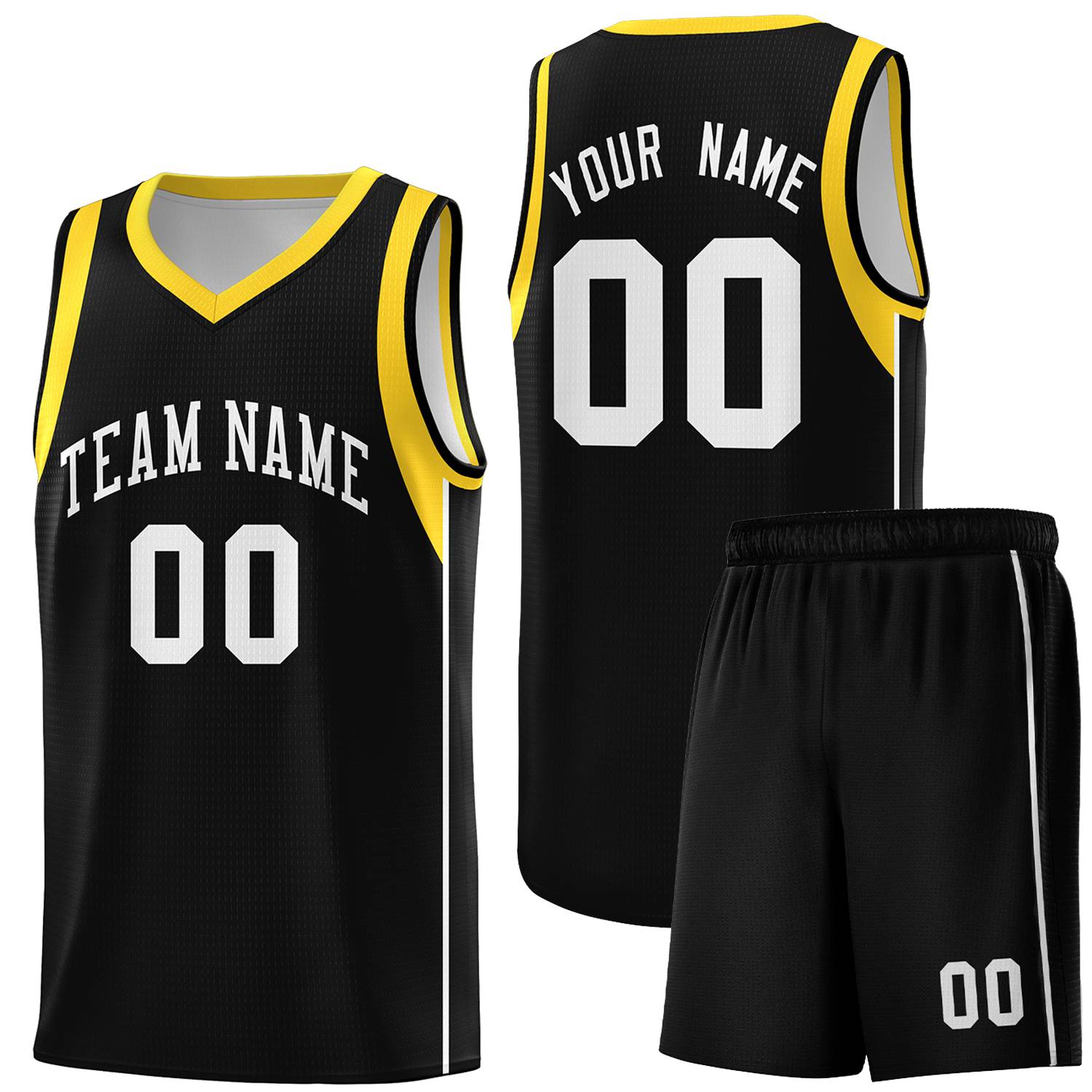 Custom Black White-Gold Sleeve Color Blocking Classic Sports Uniform Basketball Jersey